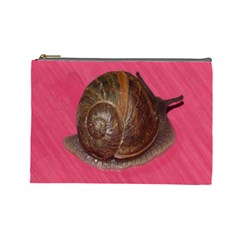 Snail Pink Background Cosmetic Bag (large)  by Nexatart