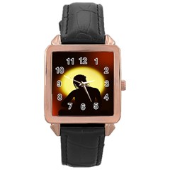 Silhouette Woman Meditation Rose Gold Leather Watch 