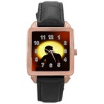 Silhouette Woman Meditation Rose Gold Leather Watch  Front