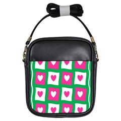 Pink Hearts Valentine Love Checks Girls Sling Bags by Nexatart