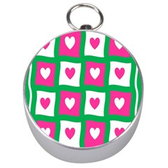 Pink Hearts Valentine Love Checks Silver Compasses by Nexatart