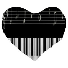 Piano Keyboard With Notes Vector Large 19  Premium Flano Heart Shape Cushions