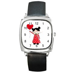 Girl In Love Square Metal Watch by Valentinaart