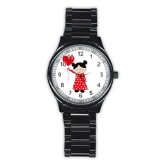 Girl In Love Stainless Steel Round Watch by Valentinaart