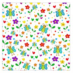 Cute Butterflies And Flowers Pattern Large Satin Scarf (square)