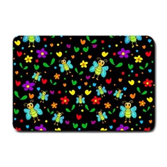 Butterflies And Flowers Pattern Small Doormat  by Valentinaart