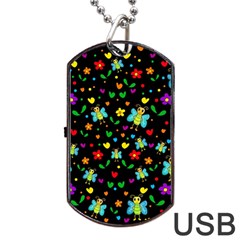 Butterflies And Flowers Pattern Dog Tag Usb Flash (one Side) by Valentinaart