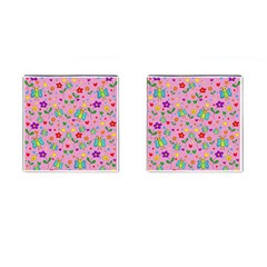 Cute Butterflies And Flowers Pattern - Pink Cufflinks (square)