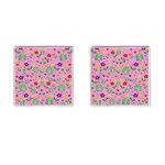 Cute butterflies and flowers pattern - pink Cufflinks (Square) Front(Pair)