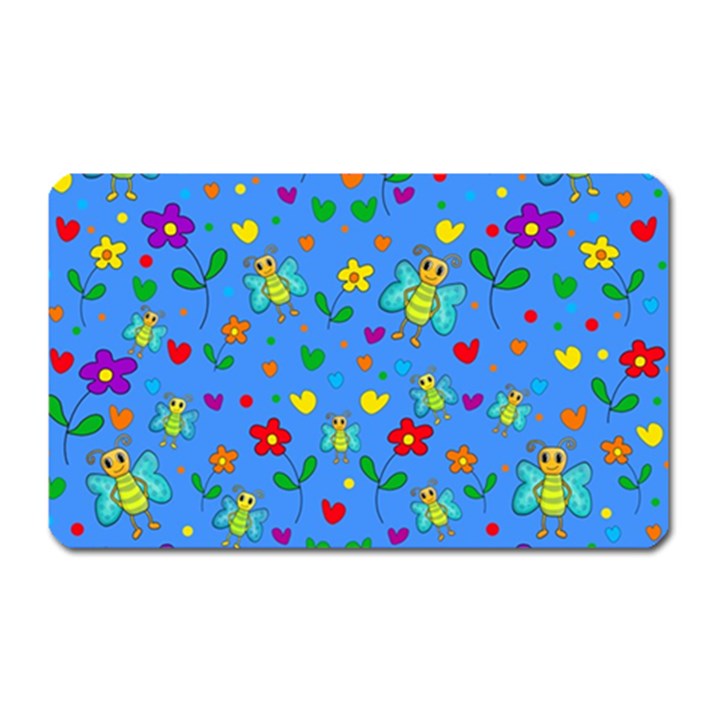 Cute butterflies and flowers pattern - blue Magnet (Rectangular)