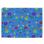 Cute butterflies and flowers pattern - blue Cosmetic Bag (XXL)  Front