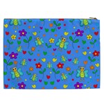 Cute butterflies and flowers pattern - blue Cosmetic Bag (XXL)  Back