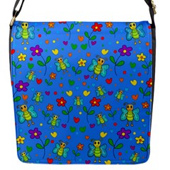 Cute Butterflies And Flowers Pattern - Blue Flap Messenger Bag (s) by Valentinaart