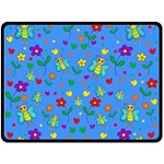 Cute butterflies and flowers pattern - blue Double Sided Fleece Blanket (Large)  80 x60  Blanket Back