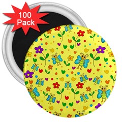 Cute Butterflies And Flowers - Yellow 3  Magnets (100 Pack)