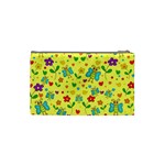 Cute butterflies and flowers - yellow Cosmetic Bag (Small)  Back