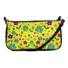 Cute Butterflies And Flowers - Yellow Shoulder Clutch Bags by Valentinaart