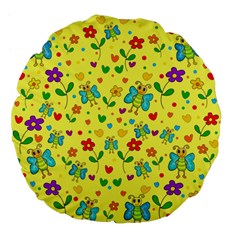 Cute Butterflies And Flowers - Yellow Large 18  Premium Flano Round Cushions by Valentinaart