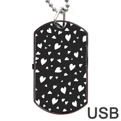 Black And White Hearts Pattern Dog Tag Usb Flash (one Side) by Valentinaart