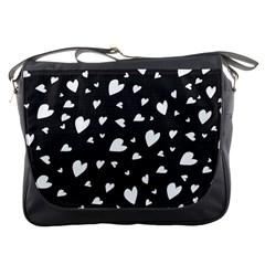 Black And White Hearts Pattern Messenger Bags by Valentinaart