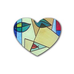 Abstract Art Face Rubber Coaster (heart)  by Nexatart