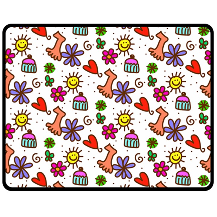 Doodle Pattern Fleece Blanket (Medium) 