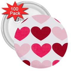 Valentine S Day Hearts 3  Buttons (100 Pack)  by Nexatart