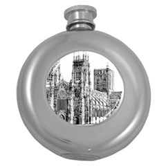 York Cathedral Vector Clipart Round Hip Flask (5 Oz)