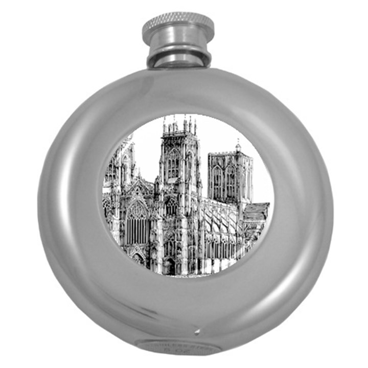 York Cathedral Vector Clipart Round Hip Flask (5 oz)
