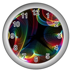 Abstract Rainbow Twirls Wall Clocks (silver) 