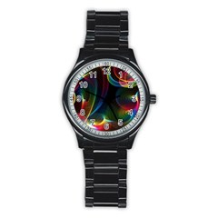 Abstract Rainbow Twirls Stainless Steel Round Watch by Nexatart