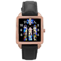 Art Church Window Rose Gold Leather Watch 