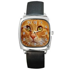 Cat Red Cute Mackerel Tiger Sweet Square Metal Watch by Nexatart