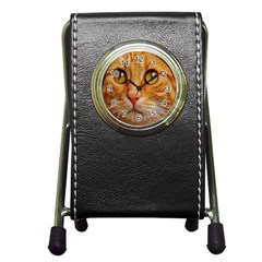 Cat Red Cute Mackerel Tiger Sweet Pen Holder Desk Clocks by Nexatart