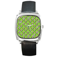 Christmas Penguin Penguins Cute Square Metal Watch