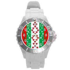 Christmas Snowflakes Christmas Trees Round Plastic Sport Watch (l) by Nexatart