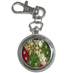 Christmas Quilt Background Key Chain Watches by Nexatart