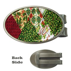 Christmas Quilt Background Money Clips (oval)  by Nexatart