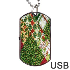 Christmas Quilt Background Dog Tag Usb Flash (two Sides) by Nexatart