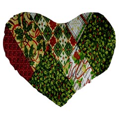 Christmas Quilt Background Large 19  Premium Heart Shape Cushions by Nexatart