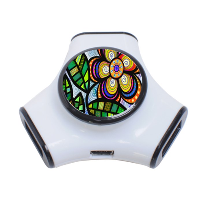 Folk Art Flower 3-Port USB Hub