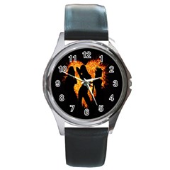 Heart Love Flame Girl Sexy Pose Round Metal Watch