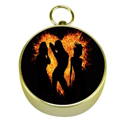 Heart Love Flame Girl Sexy Pose Gold Compasses by Nexatart