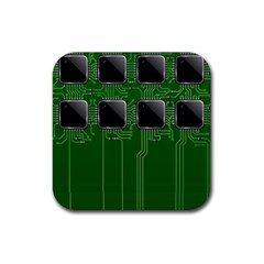 Green Circuit Board Pattern Rubber Coaster (square)  by Nexatart