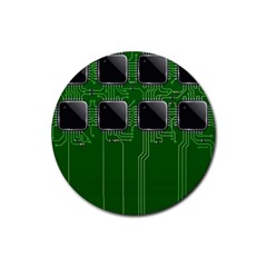 Green Circuit Board Pattern Rubber Round Coaster (4 Pack)  by Nexatart