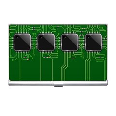 Green Circuit Board Pattern Business Card Holders by Nexatart
