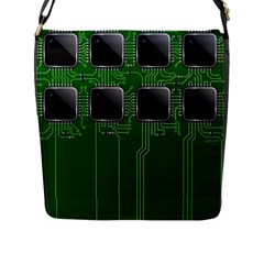 Green Circuit Board Pattern Flap Messenger Bag (l) 