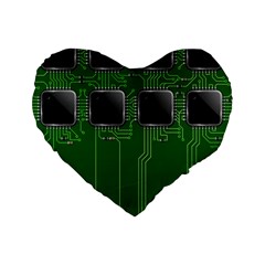 Green Circuit Board Pattern Standard 16  Premium Flano Heart Shape Cushions by Nexatart