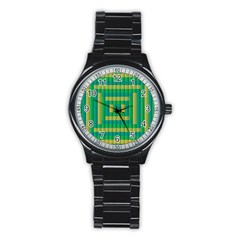 Pattern Grid Squares Texture Stainless Steel Round Watch by Nexatart