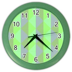 Squares Triangel Green Yellow Blue Color Wall Clocks